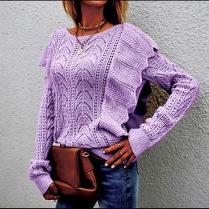 NWT! BOUTIQUE RUFFLED HOLLOW KNITTED SWEATER IN LILAC-SIZE XL